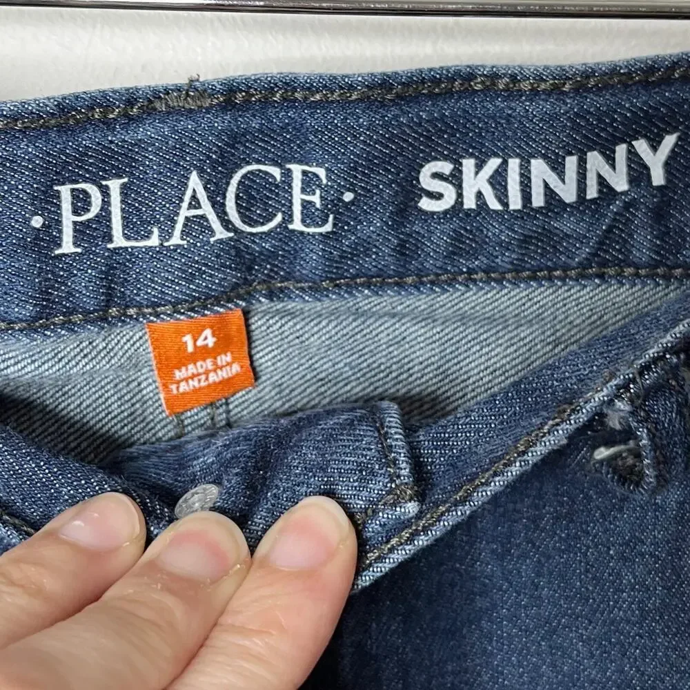 Children's Place Girl's Skinny Jeans 14 Dark Wash High Rise Denim 100% Cotton
